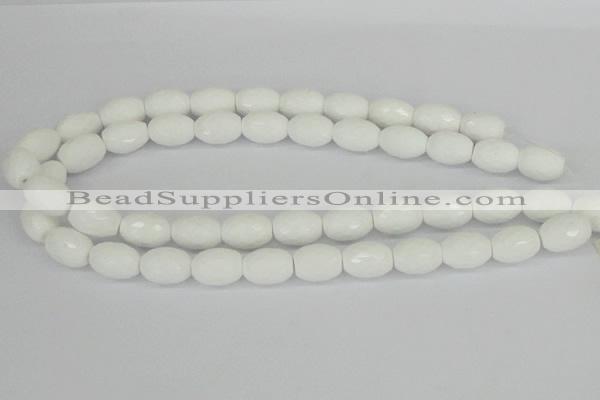 CAA26 15.5 inches 12*16mm faceted rice white agate gemstone beads