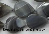 CAA260 15.5 inches 24*32mm twisted & faceted teardrop grey line agate beads