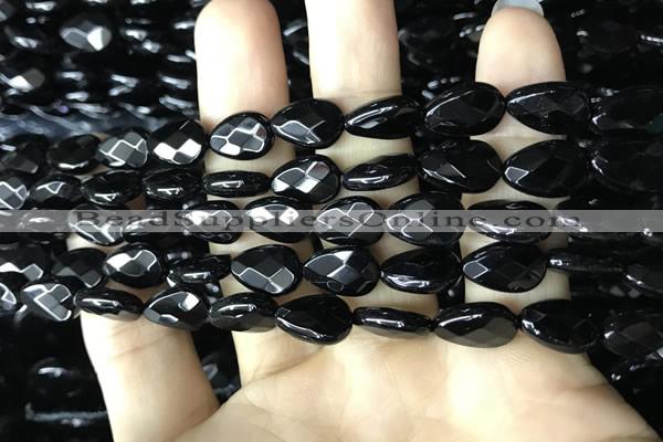 CAA2600 15.5 inches 8*12mm faceted flat teardrop black agate beads