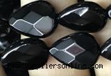 CAA2601 15.5 inches 10*14mm faceted flat teardrop black agate beads