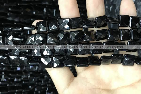 CAA2607 15.5 inches 8*8mm faceted square black agate beads