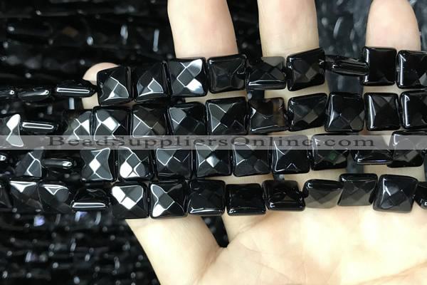 CAA2609 15.5 inches 12*12mm faceted square black agate beads