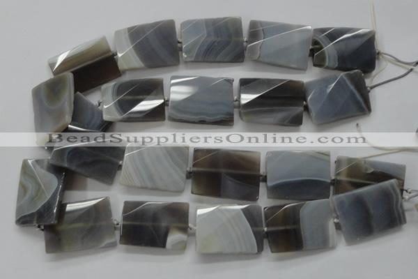 CAA261 20*30mm twisted & faceted rectangle grey line agate beads