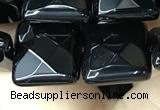 CAA2611 15.5 inches 16*16mm faceted square black agate beads