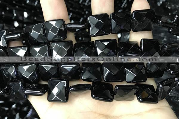 CAA2613 15.5 inches 20*20mm faceted square black agate beads