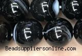 CAA2639 15.5 inches 12mm round banded black agate beads wholesale