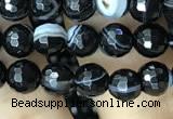 CAA2645 15.5 inches 6mm faceted round banded black agate beads