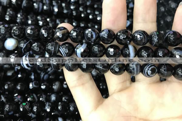 CAA2647 15.5 inches 10mm faceted round banded black agate beads