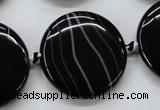 CAA265 15.5 inches 30mm flat round black line agate gemstone beads