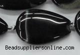 CAA270 15.5 inches 25*40mm flat teardrop black line agate beads