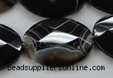 CAA275 15.5 inches 18*25mm faceted oval black line agate beads