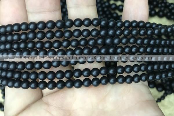 CAA2760 15.5 inches 3mm round matte black agate beads wholesale