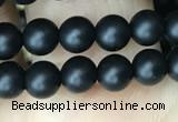 CAA2761 15.5 inches 4mm round matte black agate beads wholesale