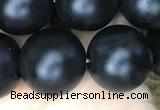 CAA2766 15.5 inches 14mm round matte black agate beads wholesale