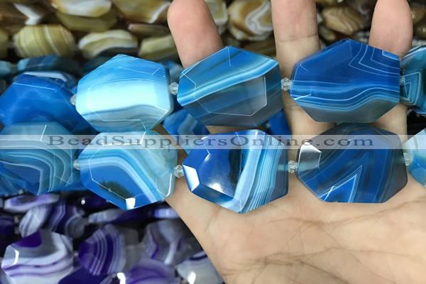 CAA2774 25*32mm - 27*35mm faceted freeform line agate beads