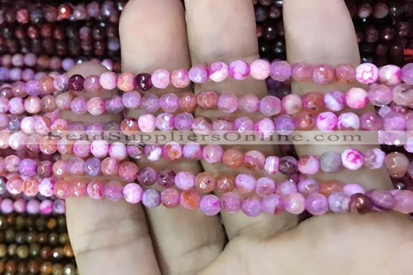 CAA2840 15 inches 4mm faceted round fire crackle agate beads wholesale