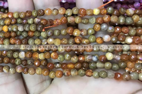 CAA2841 15 inches 4mm faceted round fire crackle agate beads wholesale