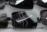 CAA287 22*30mm twisted & faceted rectangle black line agate beads