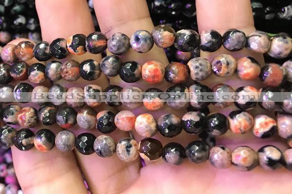 CAA2903 15 inches 6mm faceted round fire crackle agate beads wholesale