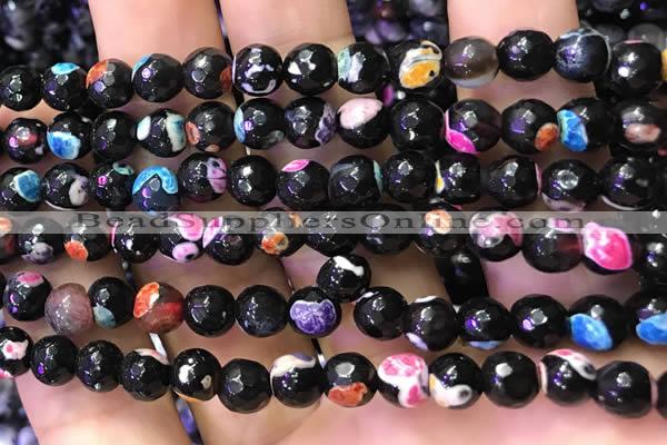 CAA2906 15 inches 6mm faceted round fire crackle agate beads wholesale