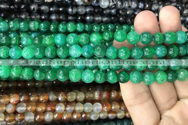 CAA2967 15 inches 8mm faceted round fire crackle agate beads wholesale