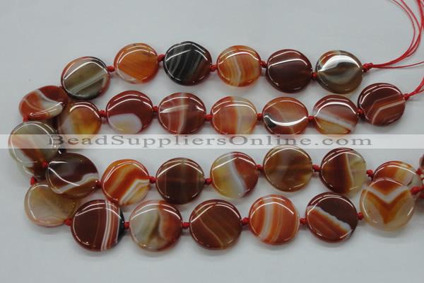 CAA298 15.5 inches 25mm flat round red line agate gemstone beads