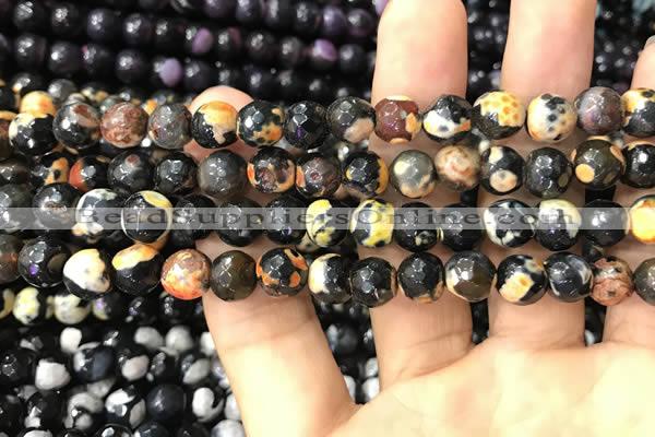 CAA3014 15 inches 8mm faceted round fire crackle agate beads wholesale