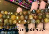 CAA3053 15 inches 10mm faceted round fire crackle agate beads wholesale