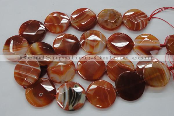 CAA307 15.5 inches 34mm faceted coin red line agate beads