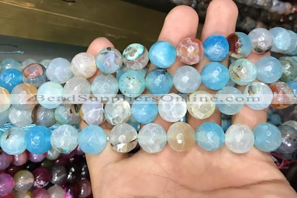 CAA3131 15 inches 12mm faceted round fire crackle agate beads wholesale