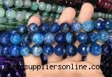 CAA3133 15 inches 12mm faceted round fire crackle agate beads wholesale