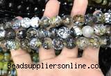 CAA3136 15 inches 12mm faceted round fire crackle agate beads wholesale