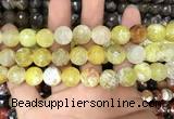 CAA3142 15 inches 12mm faceted round fire crackle agate beads wholesale