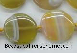 CAA319 15.5 inches 25mm flat round yellow line agate beads