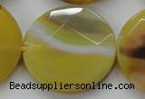 CAA328 15.5 inches 35mm faceted coin yellow line agate beads