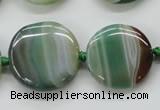 CAA332 15.5 inches 24mm flat round green line agate beads