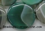 CAA333 15.5 inches 34mm flat round green line agate beads