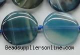 CAA340 15.5 inches 25mm flat round blue line agate beads