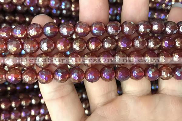 CAA3550 15.5 inches 8mm faceted round AB-color red agate beads