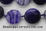 CAA356 15.5 inches 18mm faceted coin violet line agate beads