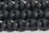 CAA3650 15.5 inches 6mm round matte & carved black agate beads