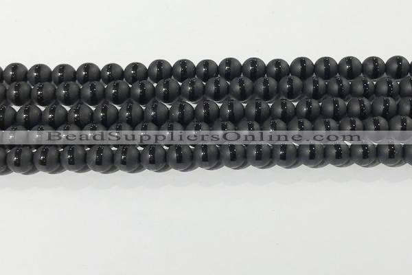 CAA3650 15.5 inches 6mm round matte & carved black agate beads