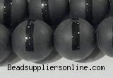 CAA3652 15.5 inches 10mm round matte & carved black agate beads