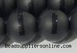 CAA3653 15.5 inches 12mm round matte & carved black agate beads