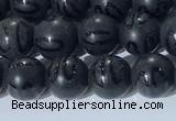 CAA3660 15.5 inches 6mm round matte & carved black agate beads