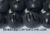 CAA3662 15.5 inches 10mm round matte & carved black agate beads