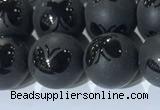 CAA3667 15.5 inches 10mm round matte & carved black agate beads