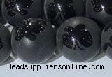 CAA3668 15.5 inches 12mm round matte & carved black agate beads