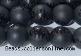 CAA3670 15.5 inches 6mm round matte & carved black agate beads