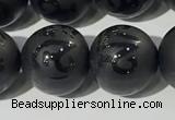 CAA3678 15.5 inches 12mm round matte & carved black agate beads